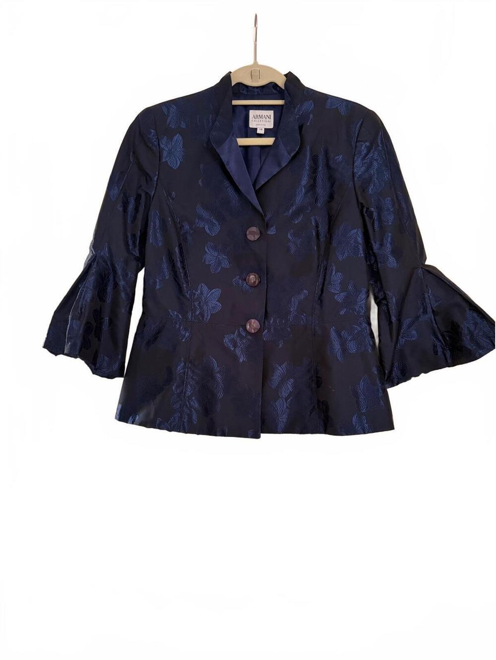 Armani Collezioni Women's Navy Blue Floral Jacquard Blazer Size 10